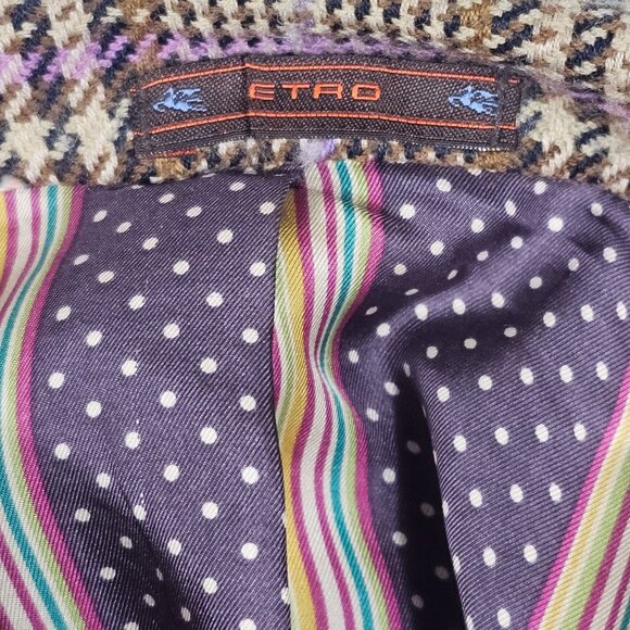 Etro Italy Mens Wool Blend Plaid Sport Coat Size 52 Brown, Purple, Black - Picture 13 of 14